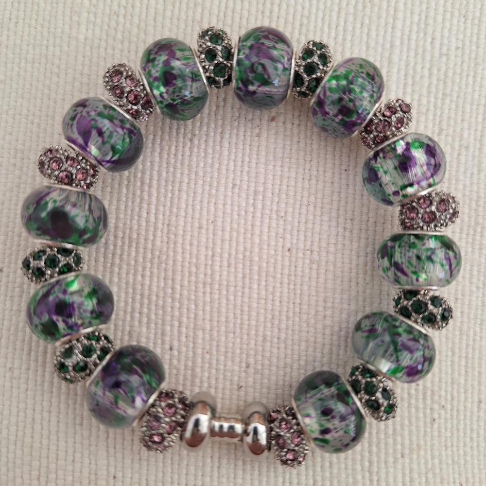 Elegant Purple and Green Beaded Bracelet